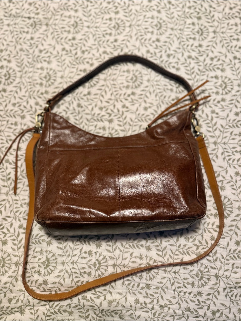 HOBO Delilah Brown Leather Shoulder Bag with Tan Crossbody Strap